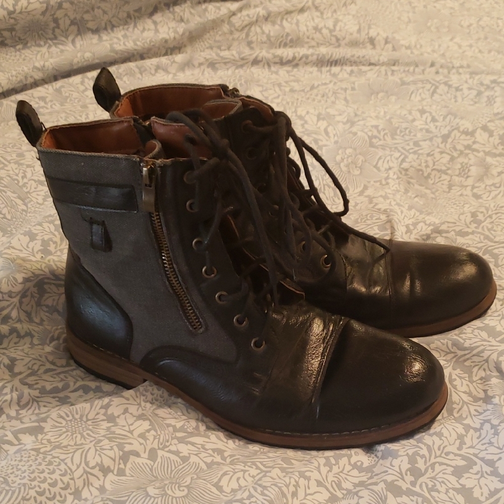 Men's Polar Fox Kanye Boots Steampunk Goth 9.5 9 1/2 Grey Black Zipper Tie